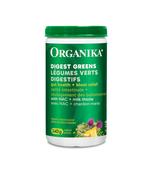 Organika Digest Greens - Superfood Powder with NAC & Milk Thistle, Pineapple Punch Flavour (340g)