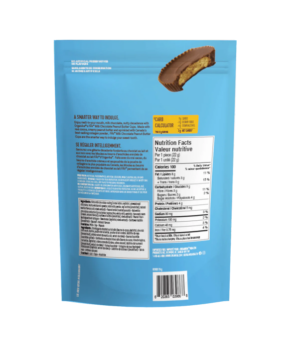 Organika Fav Milk Chocolate Peanut Butter Cups with Enhanced Collagen 176g