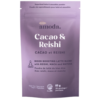 Amoda Cacao & Reishi Mood Boosting Latte Blend - Raw Cacao, Maca,Reishi, Matcha, Ceylon Cinnamon, Pink Himalayan Salt 85g
