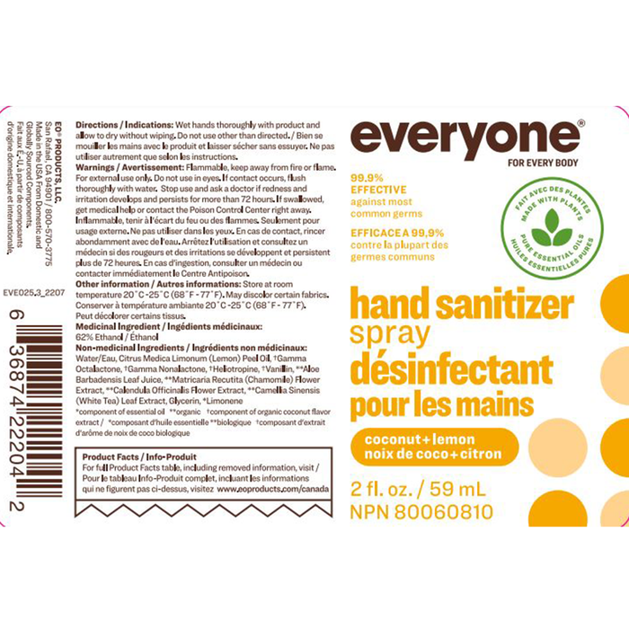 Everyone Hand Sanitizer Spray Coconut Lemon 59ml