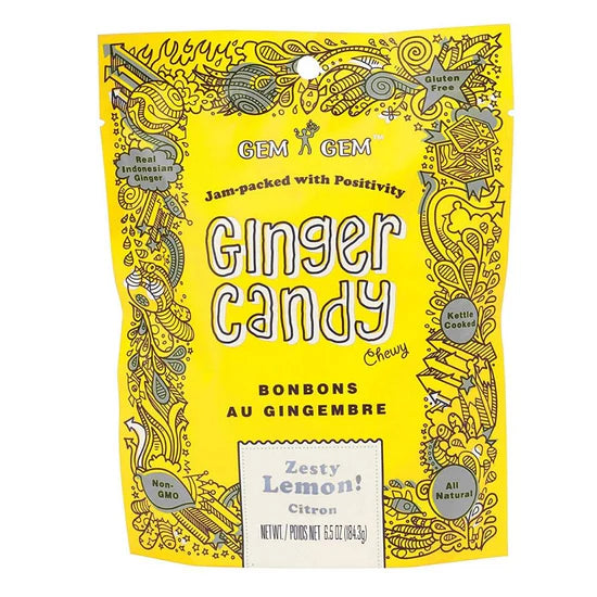 Gem Gem Ginger Candy - Zesty Lemon Chews Made with Real Ginger (100g)