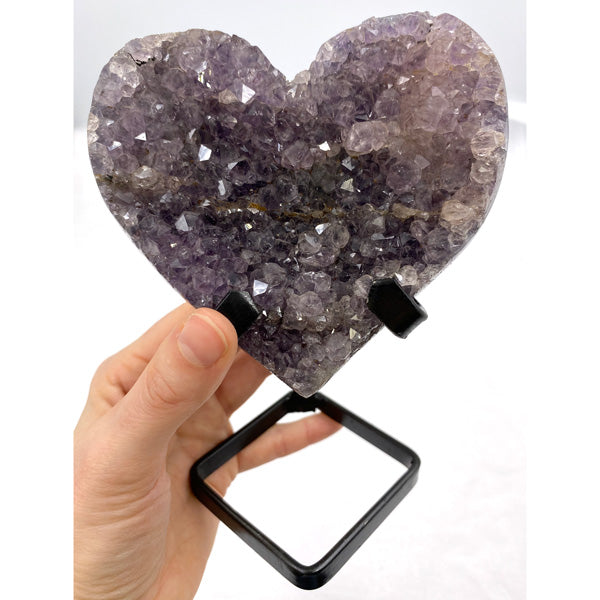 Heart Amethyst cluster with metal base