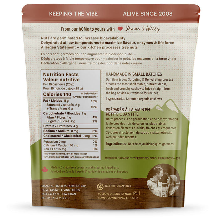Home Grown Living Foods Sprouted Organic Cashews  120g