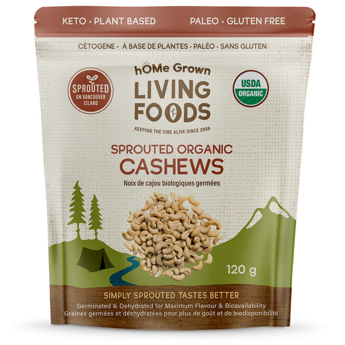 Home Grown Living Foods Sprouted Organic Cashews  120g