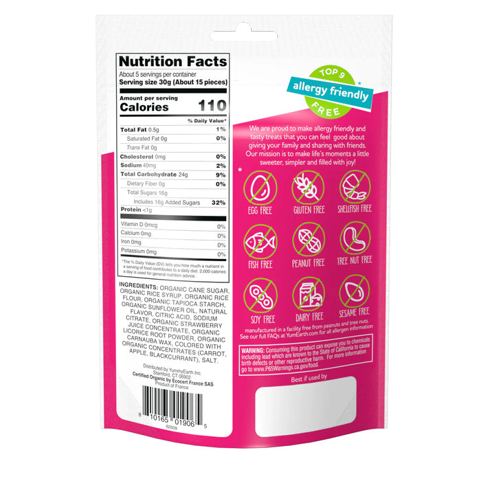 Yum Earth Gluten Free Organic Licorice Strawberry 142g