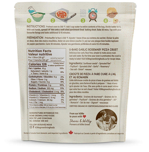 Home Grown Living Foods Easy U-Bake Garlic Rosemary Pizza Crust 330g