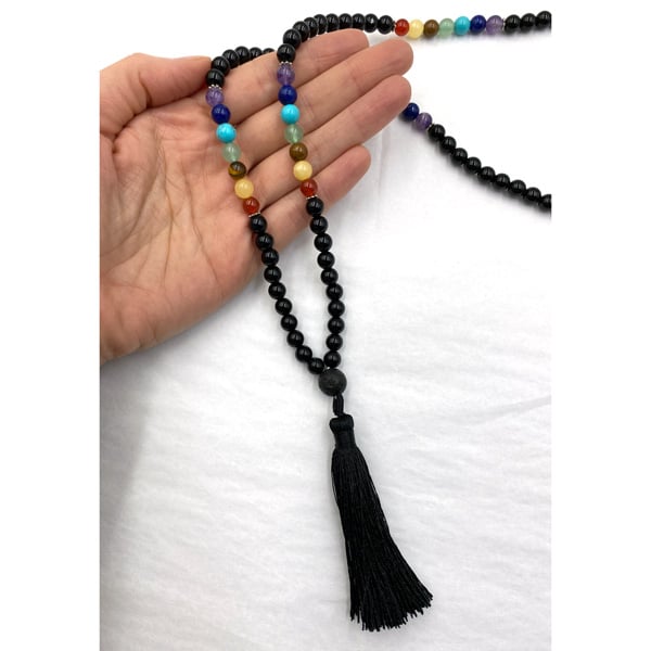Nature's Expression Mala Beads Black Obsidian + Tiger's Eye 1each