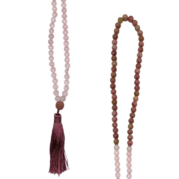 Nature's Expression Mala Beads Rose Quartz + Rhodonite 1each