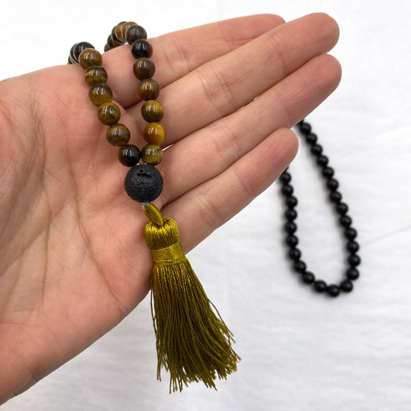 Nature's Expression Mala Beads Black Obsidian + Tiger's Eye 1each