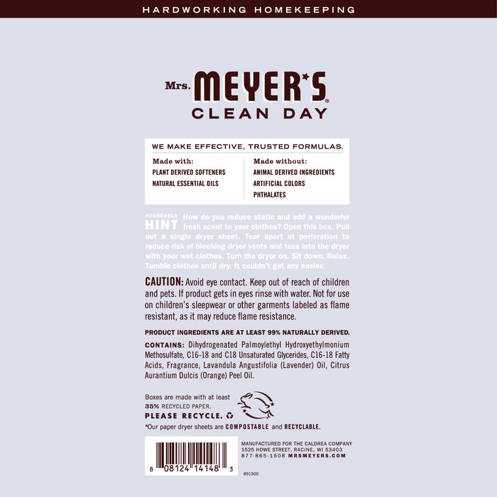 Mrs. Meyer's Clean Day Dryer Sheets Lavender - 80 sheets 80sheets