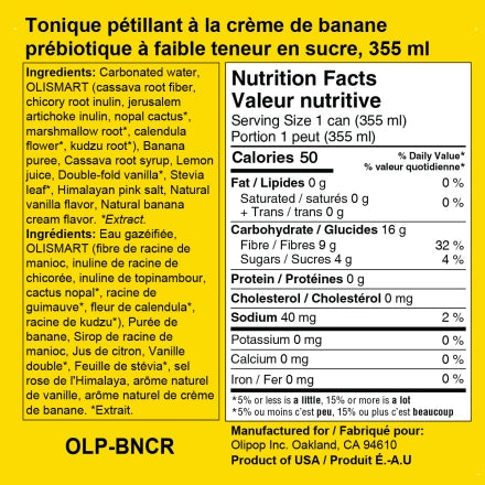 OLIPOP Banana Cream – Sparkling Prebiotic Soda (355ml)