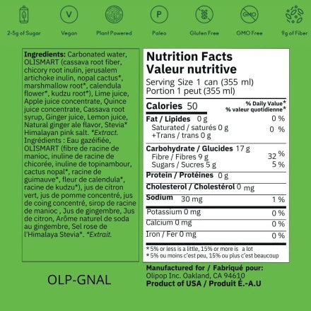 OLIPOP Ginger Ale – Sparkling Prebiotic Soda (355ml)