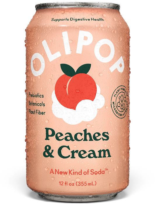 Olipop Peaches & Cream  – Sparkling Prebiotic Soda, Low Sugar (355ml)