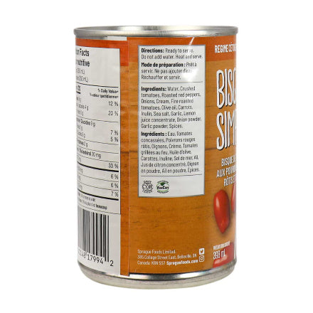 Sprague Simply Bisque Tomato Bisque with Roasted Red Peppers and Cream 398ml