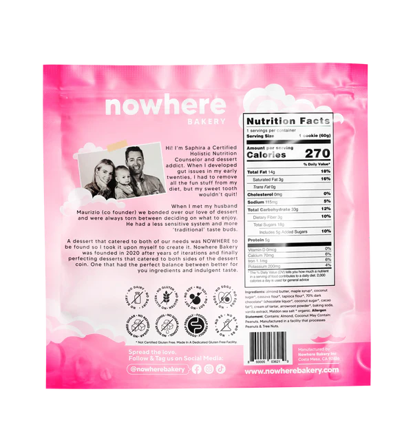 Nowhere Bakery The Choc Chip Cookie – Plant-Based, Gluten-Free Soft-Baked Cookie (60g)