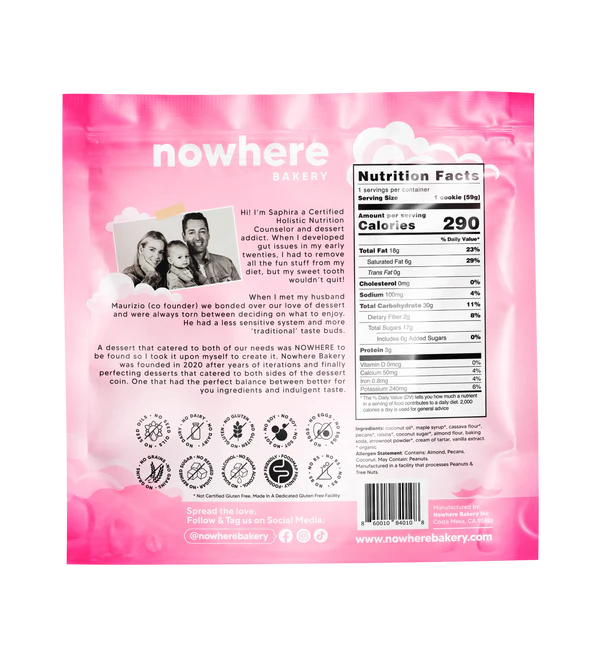 Nowhere Bakery The N'Oatmeal Cookie – Grain-Free, Vegan Soft-Baked Cookie (60g)