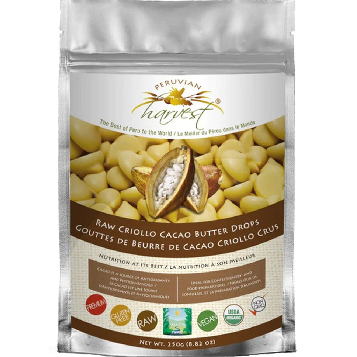 Peruvian Harvest Raw Criollo Cacao Butter Drops – Unrefined Superfood for Baking & Skincare (150g)