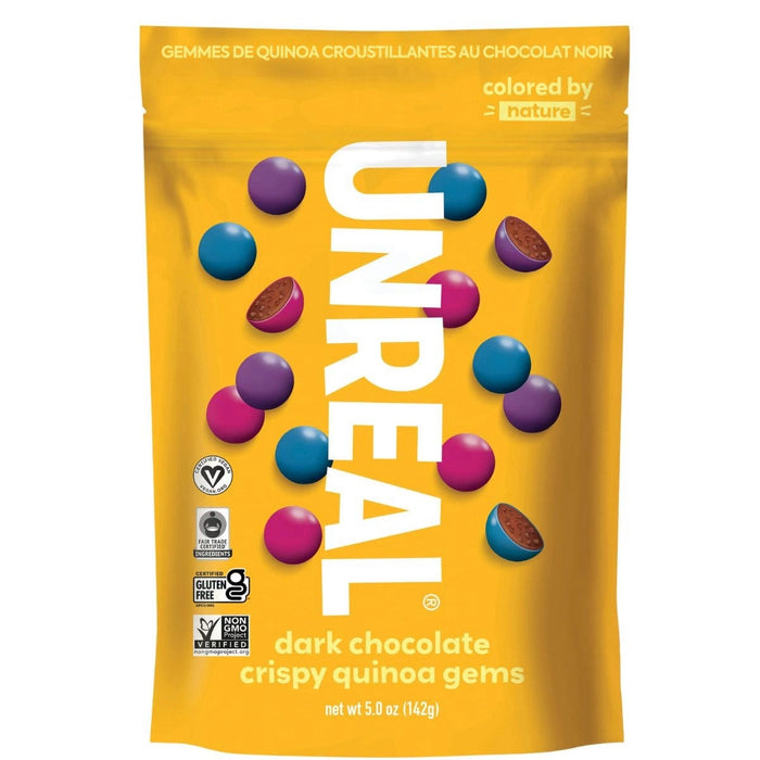 Unreal Dark Chocolate Crispy Quinoa Gems – Crunchy, Plant-Based Chocolate Snack (142g)