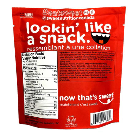 Sweet Nutrition Soft Baked Snickerdoodle Cookies with MCT Oil, Plant Based, Gluten Free, Keto Friendly 70g