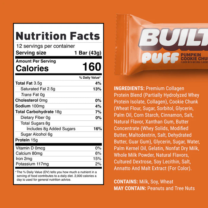 Built Puff Pumpkin Cookie Chunk – Seasonal Protein Bar, Marshmallow Texture (12x40g)