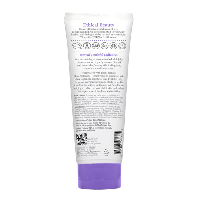 Derma E Advanced Peptides & Flora Collagen Gentle Gelly Cleanser - Formulated with Flora-Collagen, Rice Peptides and Rice Powder to Help Polish the Look of Dull Skin and Improve Elasticity. 113g