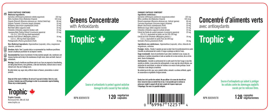 Trophic Greens Concentrate with Antioxidants 120 Caps