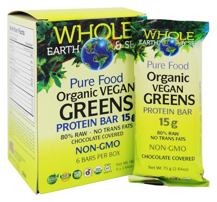 Whole Earth & Sea Pure Food Organic Vegan Greens Protein Bar 6x75g