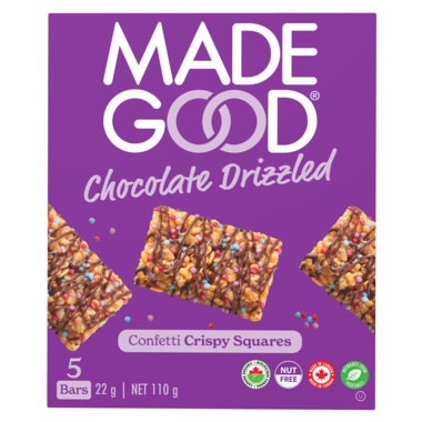 Made Good Chocolate Drizzled Confetti Crispy Squares Organic - Nut Free, Gluten Free, Vegan 110g