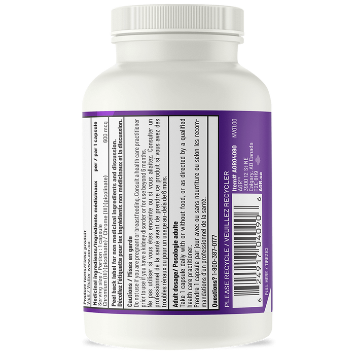 AOR Chromium Picolinate 600 mcg - Supports Glucose Metabolism  90 Vegecaps