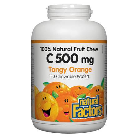 Natural Factors - Vitamin C 500mg Natural Fruit Chew ( Tangy Orange Flavour ) 90 Chewables