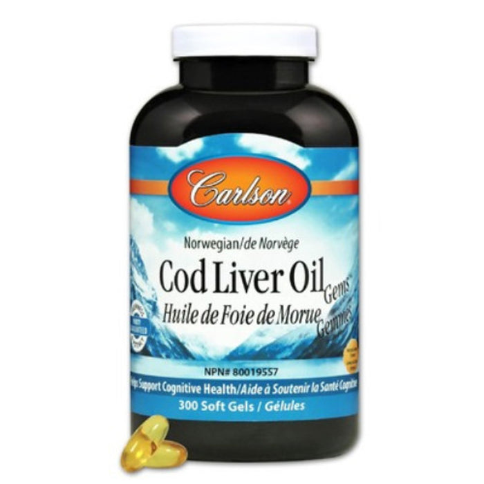 Carlson Norwegian Cod Liver Oil Softgels Lemon Flavour - Helps Support Cognitive Health. 300softgels