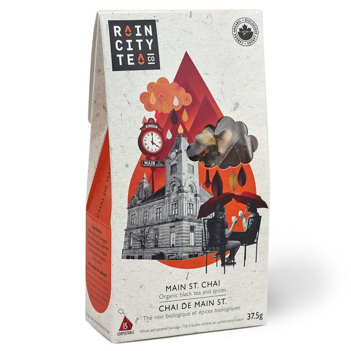 Rain City Tea Co. Main St. Chai Tea - Organic Black Tea and Spices in Pyramid Bags 15 bags