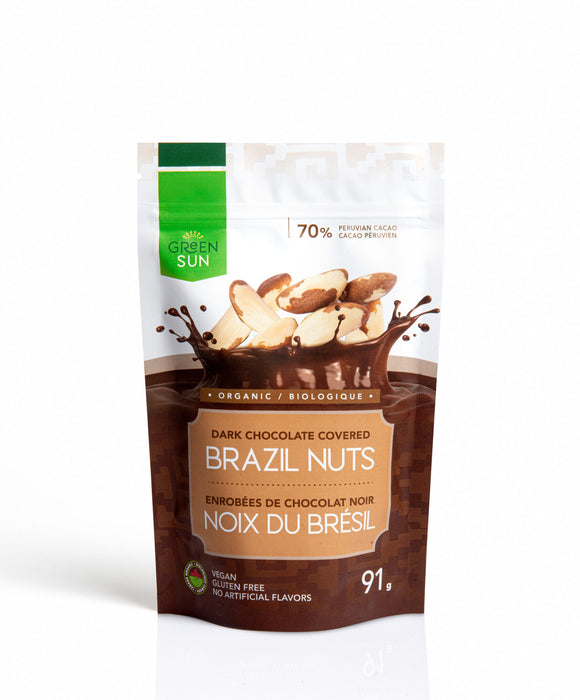Green Sun Organic Dark Chocolate Covered Brazil Nuts 91g