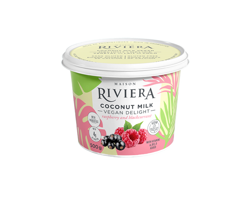 Riviera Coconut Yogurt Raspberry and Blackcurrent  500g