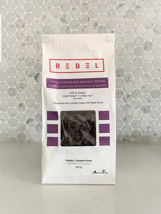 Rebel Triple Chocolate Walnut Cookie - Soft & Chewy, Vegan, Gluten Free, Sweetened with Coconut Sugar and Maple Syrup 300g