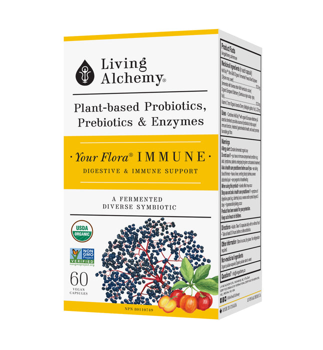Living Alchemy Your Flora Immune - Plant Based Probiotics, Prebiotics & Enzymes. 60vegicaps