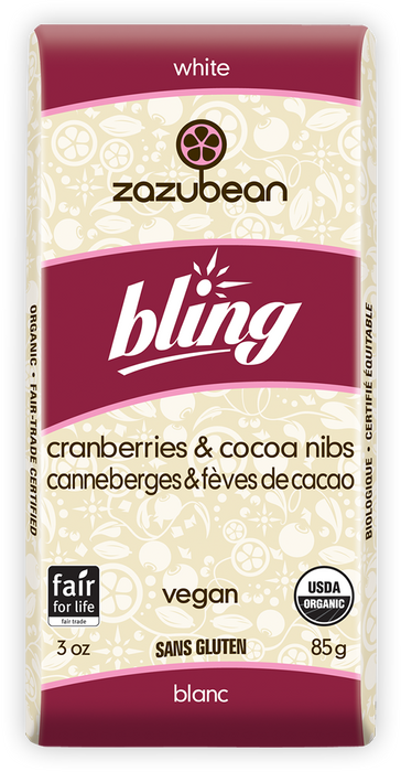 Zazubean Vegan Chocolate Bar - Cranberries and Cocoa Nibs 85g