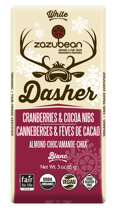 Zazubean White Chocolate Cranberries & Cocoa Nibs, Dasher 85g