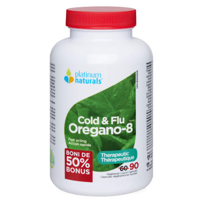 Platinum Cold & Flu Oregano-8 Bonus Bottle - Help Relieve symptoms Associated with  Cold & Flu 90 vegecaps