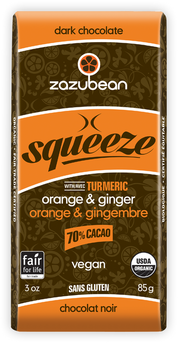 Zazubean Vegan Chocolate Bar - Orange and Ginger 85g
