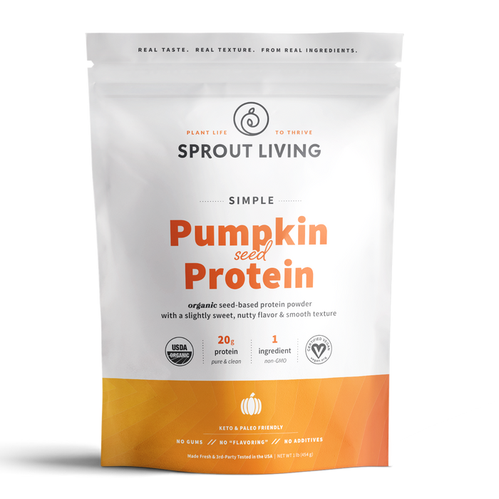 Sprout Living Simple Organic Pumpkin Protein Unflavoured - Keto & Paleo, Vegan, Grain Free, Non-GMO, Soy Free, Gluten Free, Kosher 454g