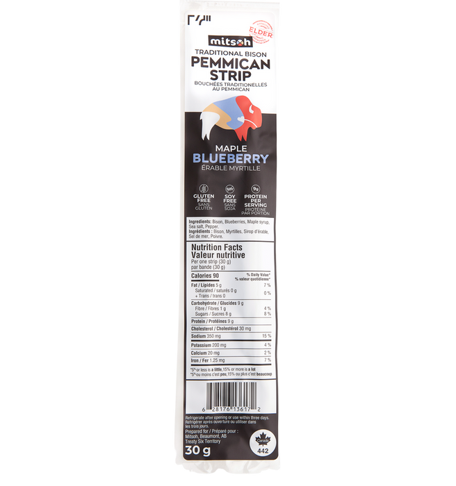 Mitsoh Traditional Bison Pemmican Strip; Maple BlueBerry 28g