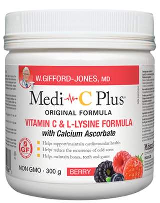Medi C Plus - Vitamin C & L-Lysine Formula (with Calcium Absorbate) - Berry Flavour 300gberry