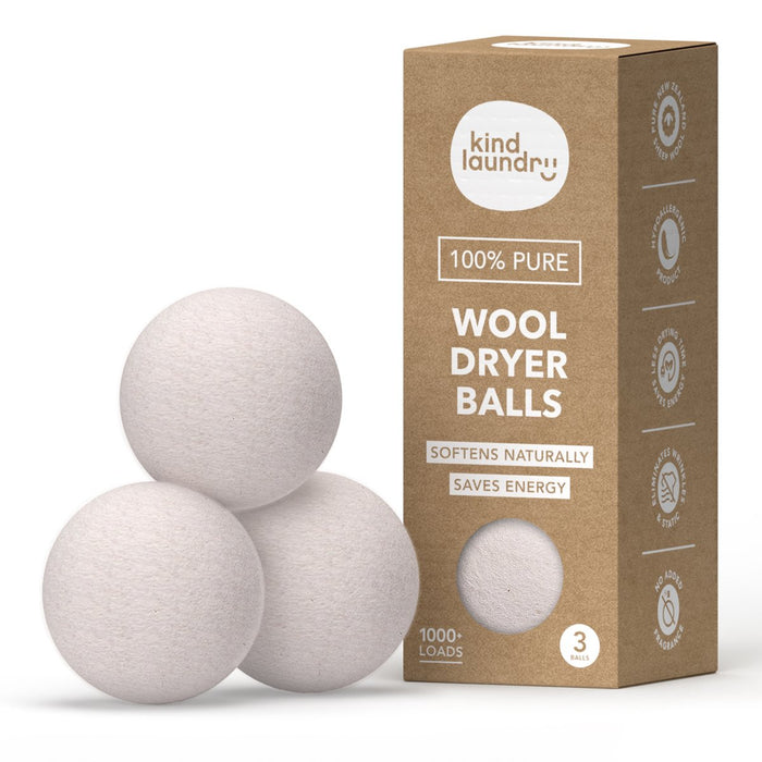 Kind Laundry 100% Pure Wool Dryer Balls - Softens Naturally, Saves Energy, Hypoallergenic, Eliminates Wrinkles & Static, No Added Fragrance. 3balls