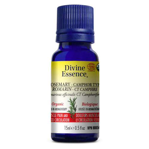 Divine Essence Rosemary-Camphor Type Essential Oil Organic - Muscle Pain and Blood Circulation. 15ml