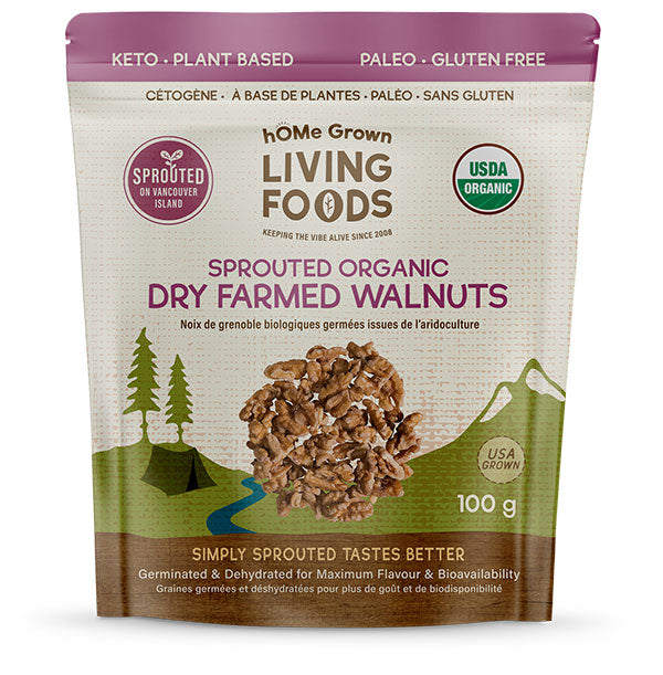Home Grown Living Foods Sprouted Organic Dry Farmed Walnuts 100g