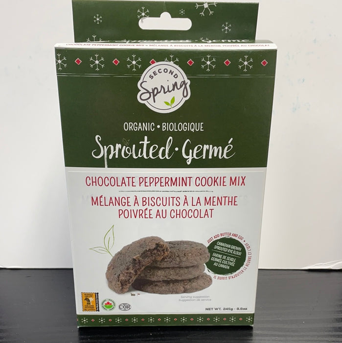 Second Spring Sprouted Chocolate Peppermint Cookie Mix Organic - Canadian Grown Sprouted Rye Flour 245g