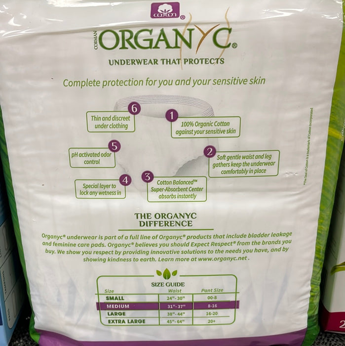 Organyc Protective Underwear, Medium - For Bladder Leaks 14medium