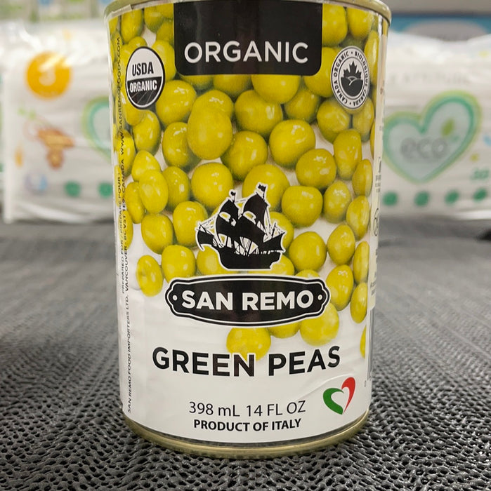 San Remo Green Peas Organic - Vegan, Gluten free, BPA Free, Kosher, No Salt Added 398ml