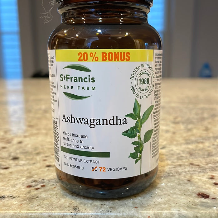 St. Francis Ashwagandha Bonus Bottle - Helps Increase Resisitance to Stress and Anxiety 72vegicaps